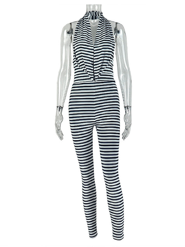 Joskaa Stripe Ruched Backless Halter Romper - romper image 2