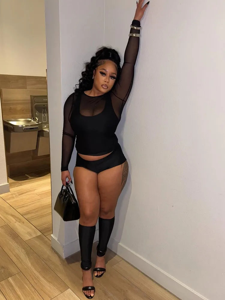 Wholesale Women's Mesh Long Sleeve Two Piece Set – Women's Fashion Wholesale – Front View