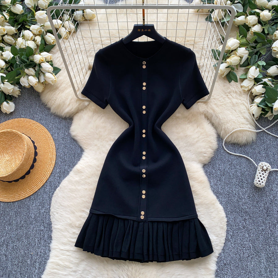 Wholesale Women's Short Sleeve Slim Fit Dress Black - Women's Wholesale Fashion - Model View