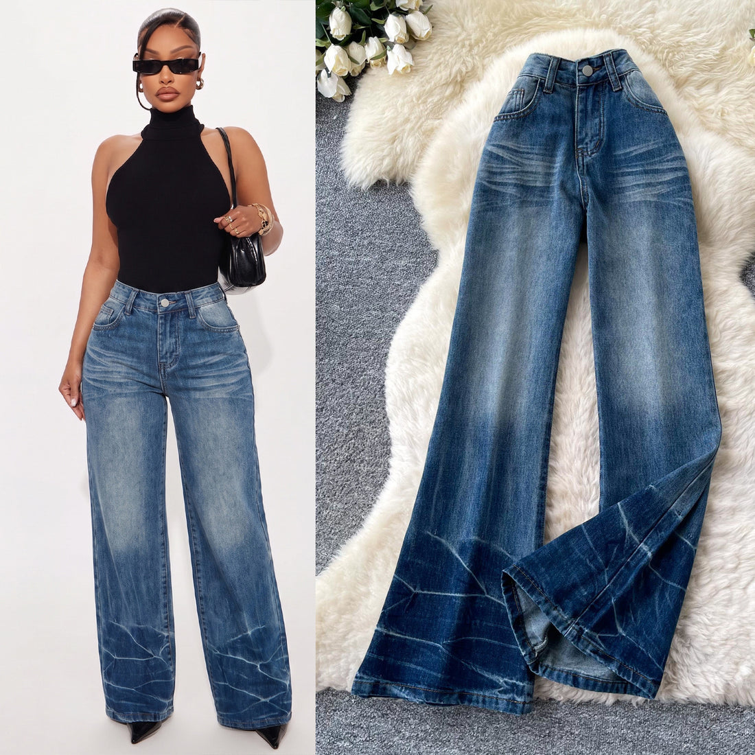 Wholesale Women's Vintage Slim Fit Loose Fit Pants - Women's Wholesale Fashion - Front View