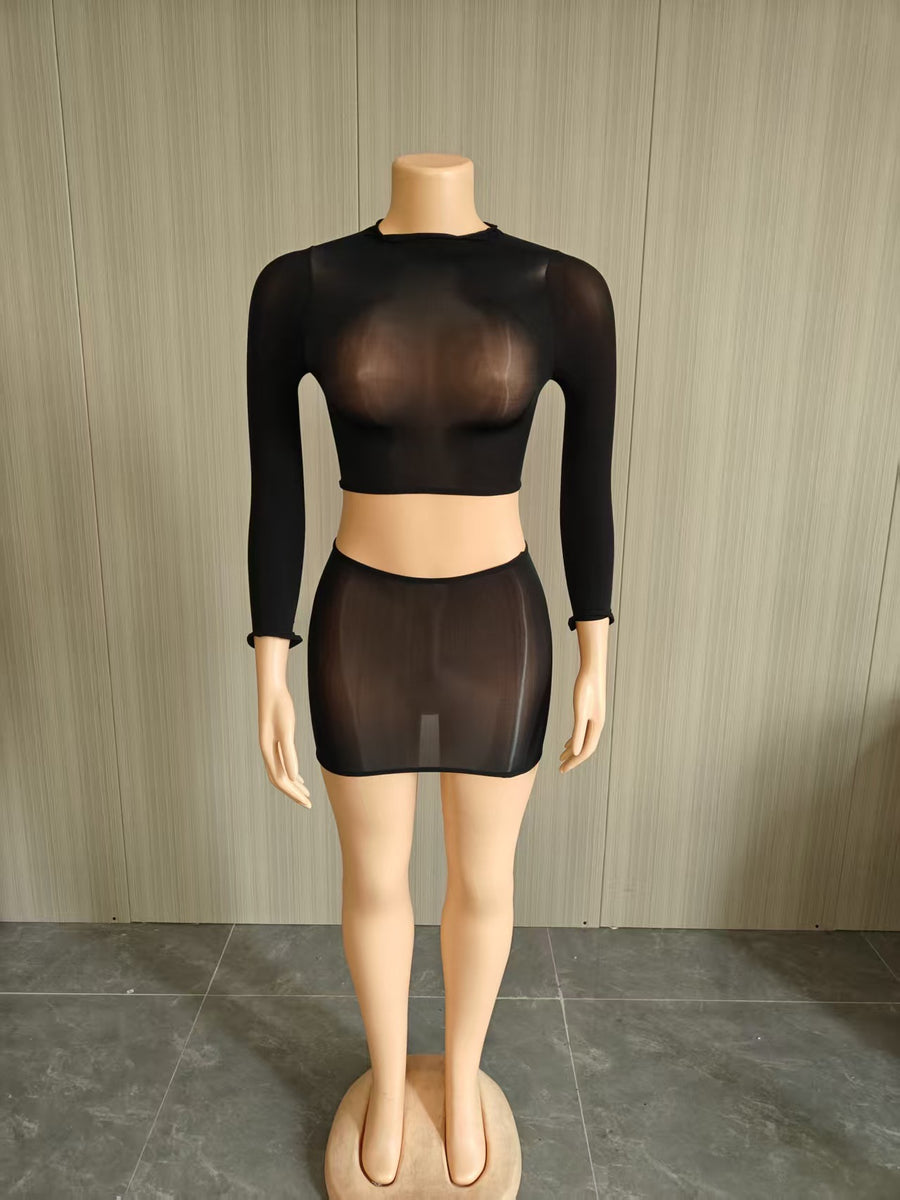Joskaa Long Sleeve Crop Mini Two Piece Set - two piece set image 4