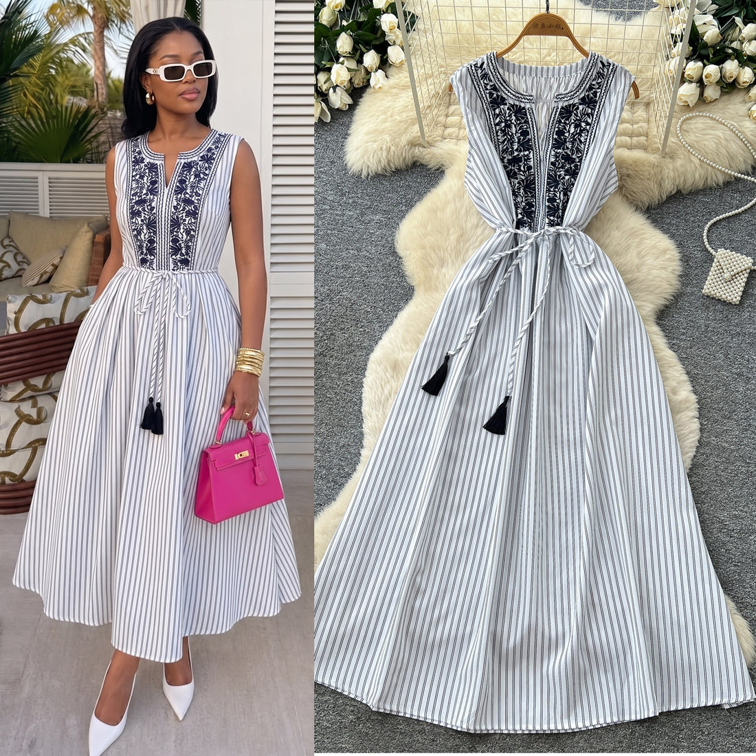 Wholesale Women's Sleeveless Patchwork Slim Fit Dress - Women's Wholesale Fashion - Front View