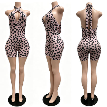 Joskaa Polka Dot Lace Backless Halter Romper - romper image 5