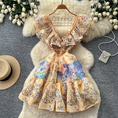 Women's Floral Ruffle V-Neck Cutout A-Line Dress - Additional View 10