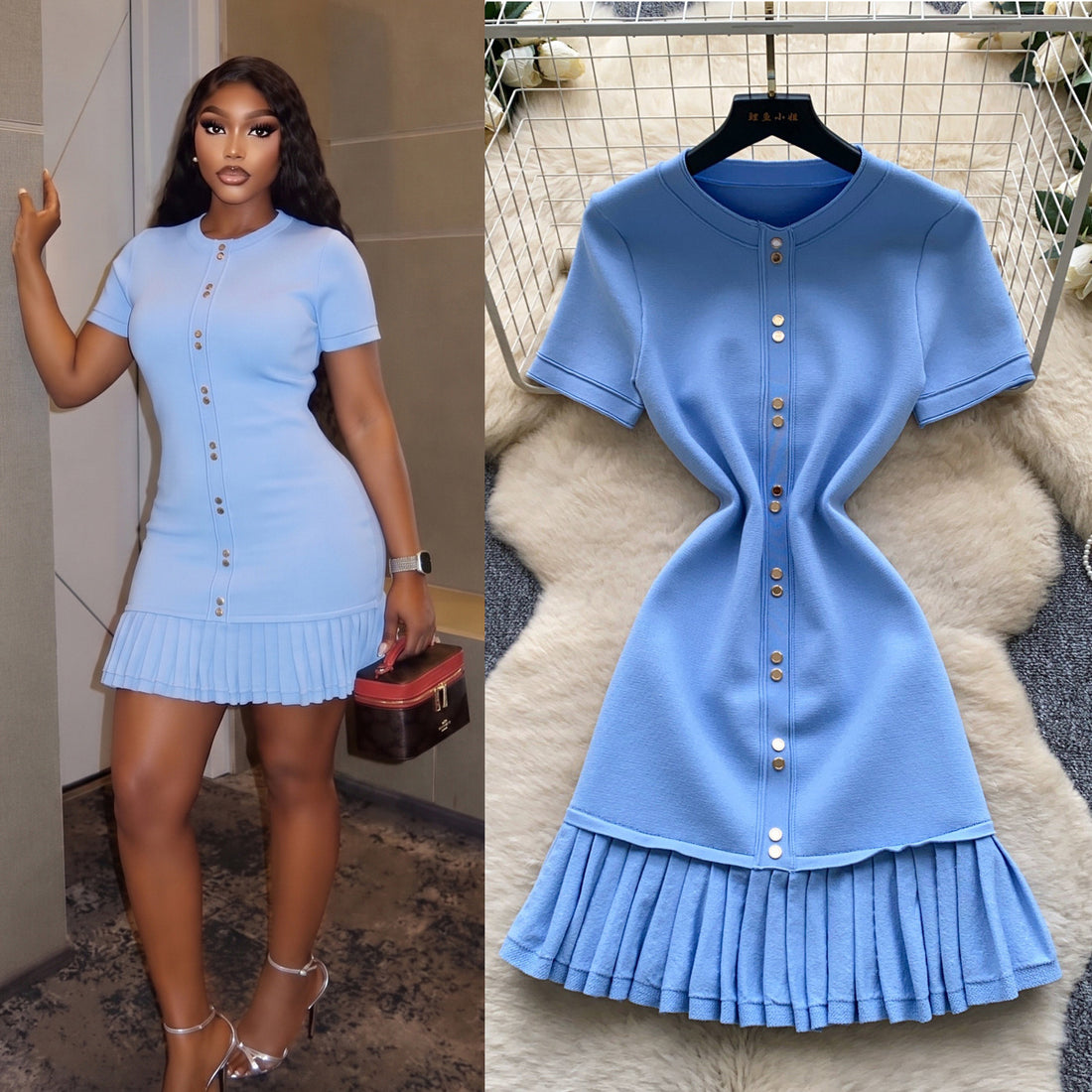 Wholesale Women's Short Sleeve Slim Fit Dress - Women's Wholesale Fashion - Front View