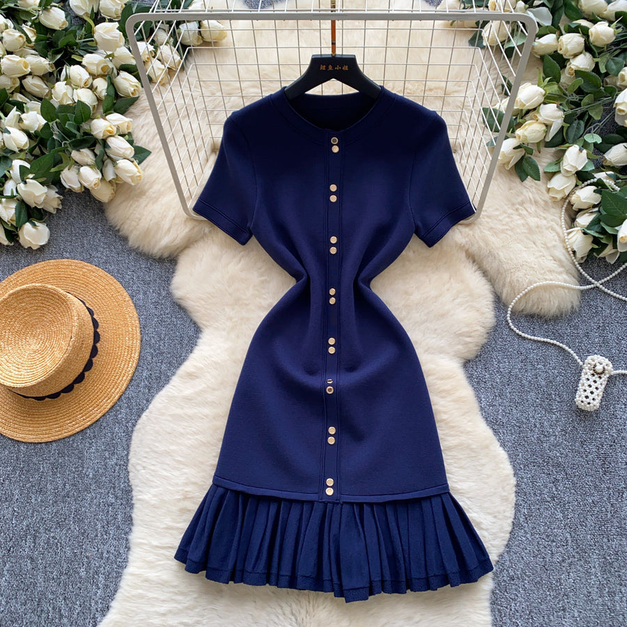 Wholesale Women's Short Sleeve Slim Fit Dress 深蓝色 - Women's Wholesale Fashion - Detail View