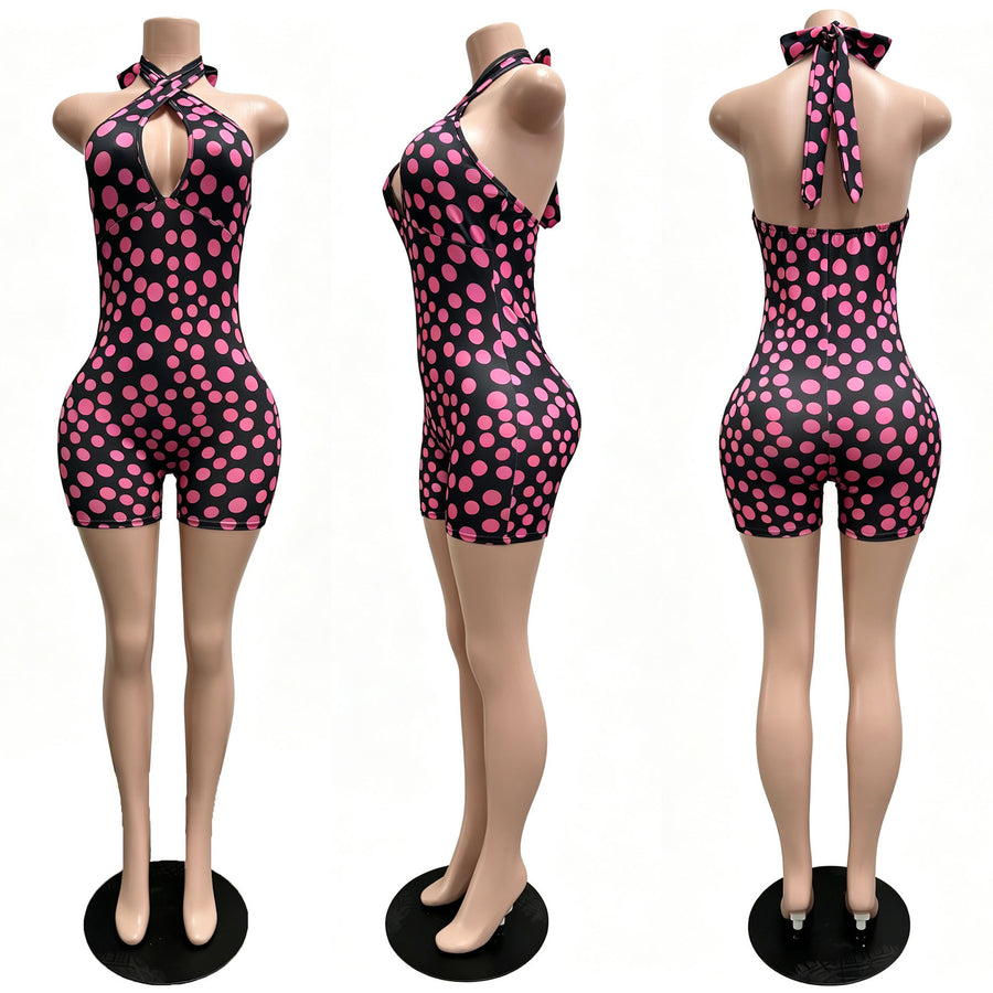Joskaa Polka Dot Lace Backless Halter Romper - romper image 6