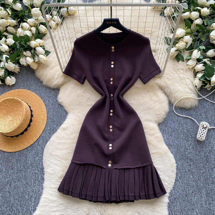 Wholesale Women's Short Sleeve Slim Fit Dress Coffee - Women's Wholesale Fashion - Back View