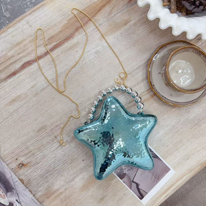 Women's Metallic Star Evening Clutch Crossbody Bag - Detail View