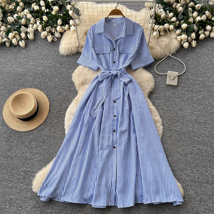 Wholesale Women's Short Sleeve Slim Fit Dress Blue - Women's Wholesale Fashion - Model View