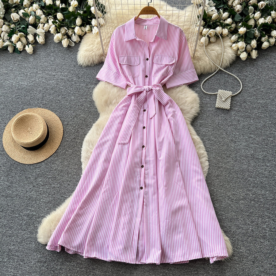 Wholesale Women's Short Sleeve Slim Fit Dress 粉红色 - Women's Wholesale Fashion - Model View