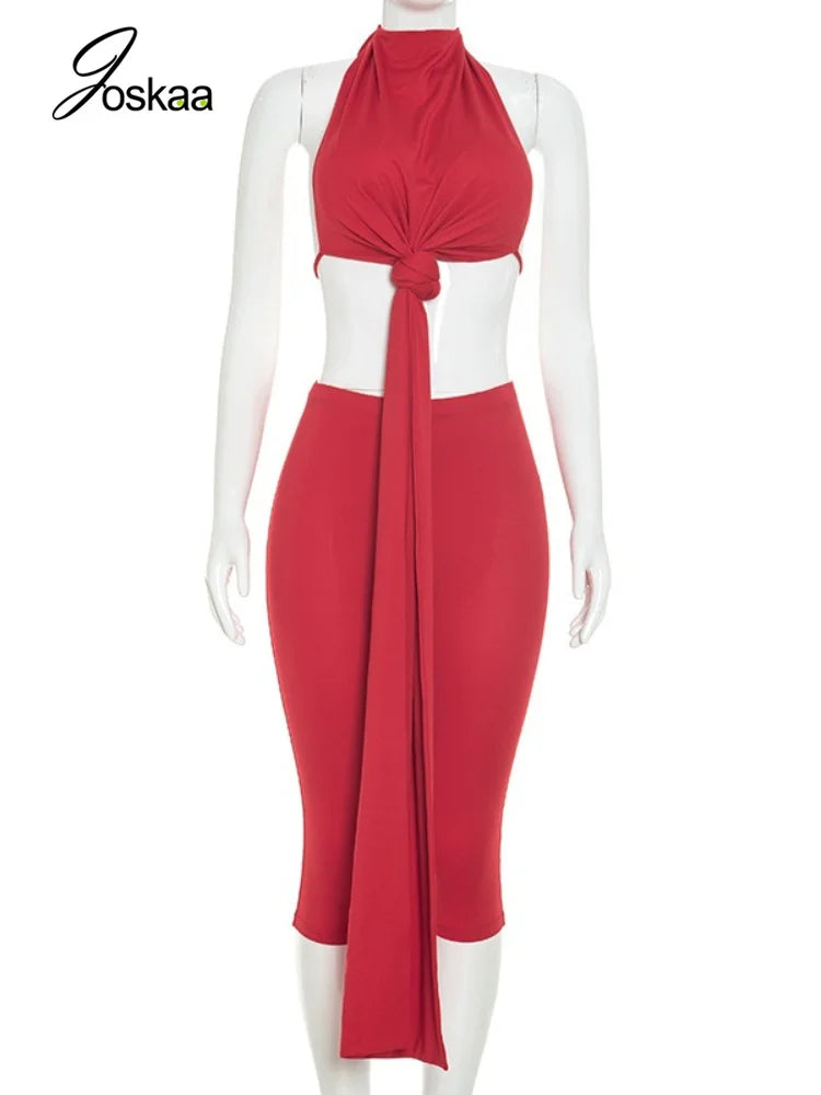 Women's Backless Halter Two Piece Set - Back View