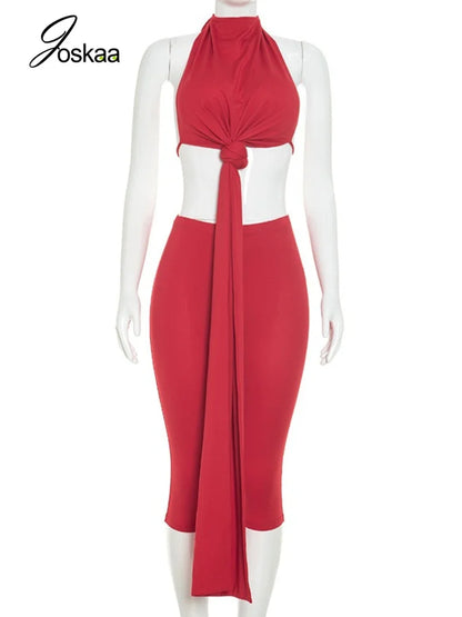 Women's Backless Halter Two Piece Set - Back View