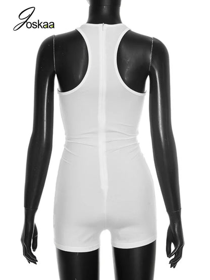 Women's Zip Up Sleeveless Bodycon Romper - Detail View