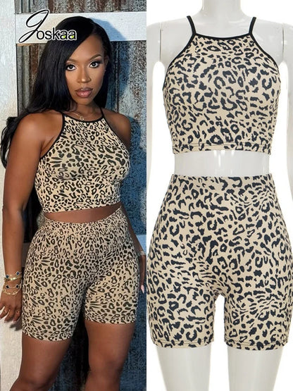 Women's Leopard Print Crop High Waist Two Piece Set – Women's Fashion Wholesale – Front View