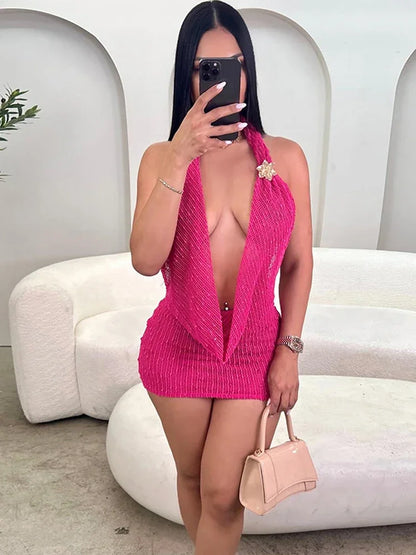 Women's Backless Halter Sleeveless Mini Dress
