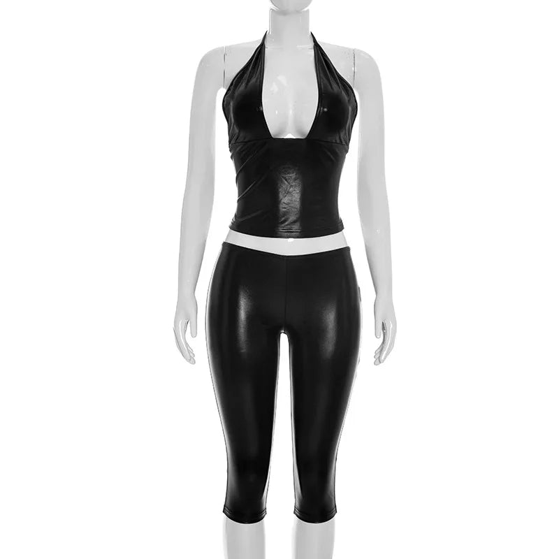 Women's Backless Halter High Waist Two Piece Set - Detail View 8