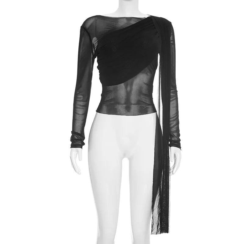 Women's Mesh Ruched Long Sleeve Bodycon Top - Additional View 9