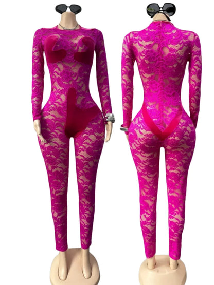 Women's Floral Print Lace Mesh Velvet Romper