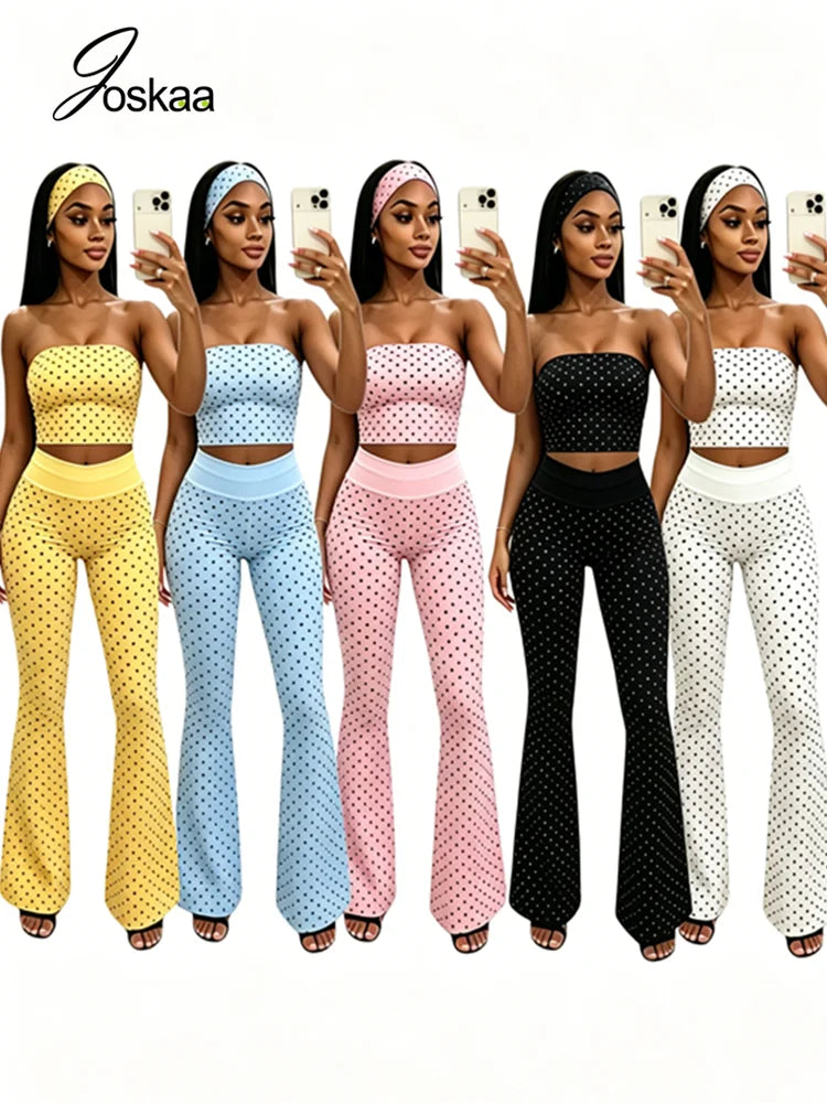 Women's Polka Dot Strapless Crop Two Piece Set – Women's Fashion Wholesale – Front View