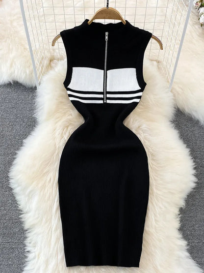 Joskaa Stripe Ribbed Knit Zip Up Sleeveless Mini Dress - mini dress image 6