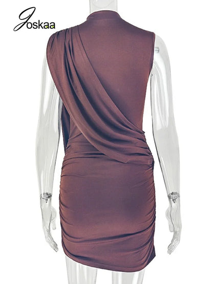 Women's Ruched Sleeveless One Shoulder Bodycon Mini Dress - Detail View