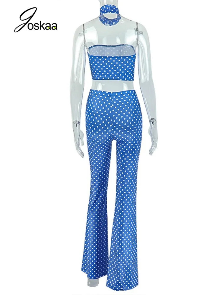 Women's Polka Dot Strapless High Waist Two Piece Set Polka Dot Blue – Detail View