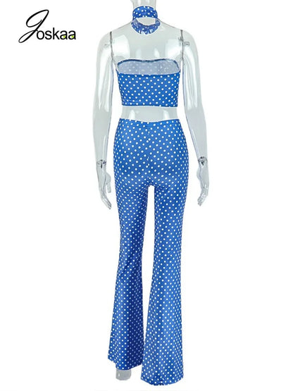 Women's Polka Dot Strapless High Waist Two Piece Set Polka Dot Blue – Detail View