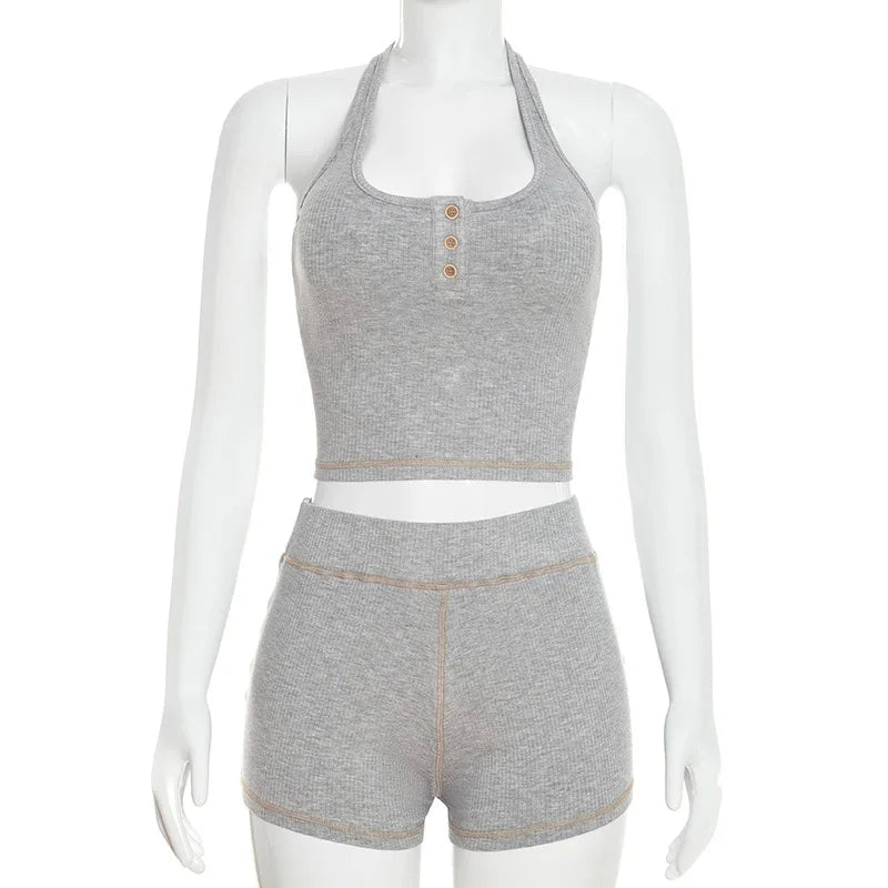 Joskaa Ribbed Knit Backless Crop Two Piece Set - two piece set image 5