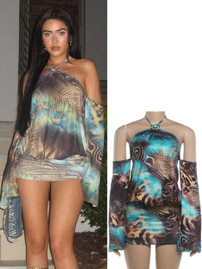 Women's Backless Halter Bodycon Wide Leg Mini Dress - Additional View 8