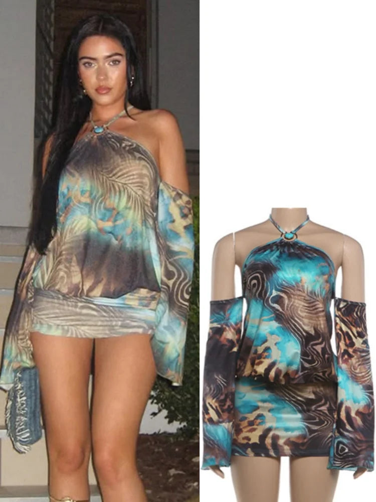 Women's Backless Halter Bodycon Wide Leg Mini Dress - Additional View 8