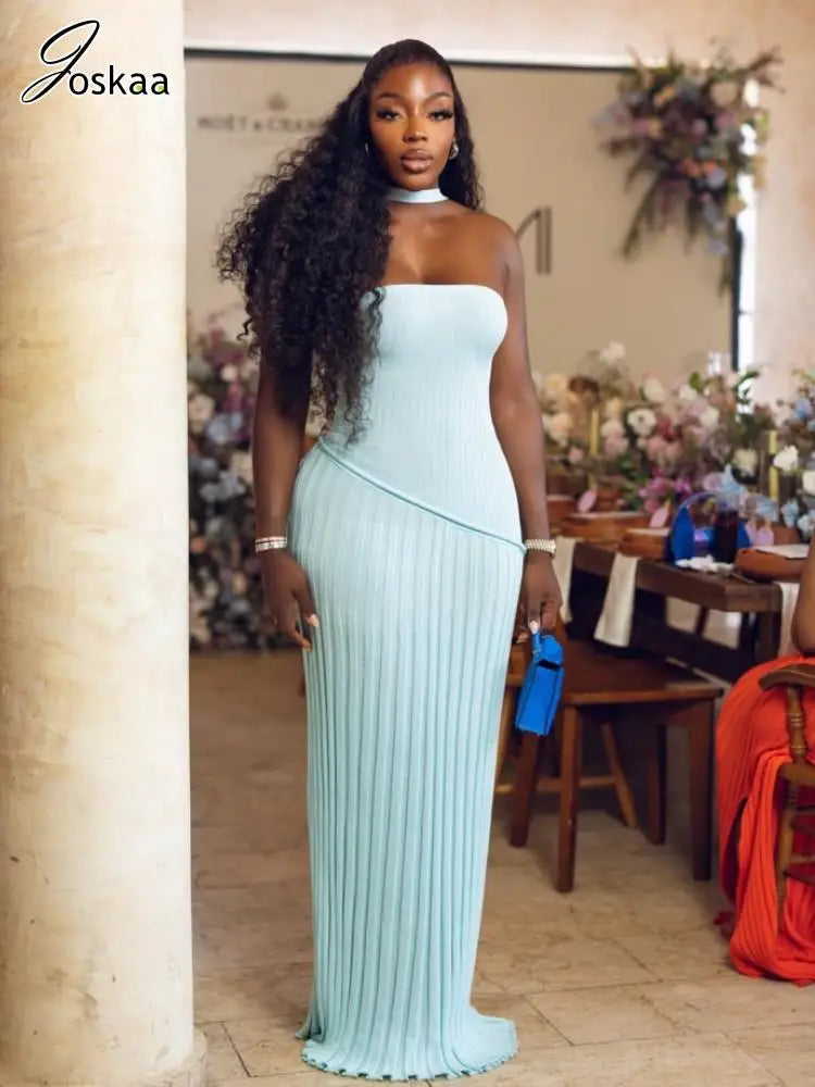 Women's Knit Strapless Ribbed Maxi Dress – Women's Fashion Wholesale – Front View