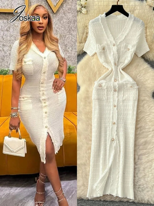 Women's Knit Short Sleeve Ribbed Bodycon Dress – Women's Fashion Wholesale – Front View