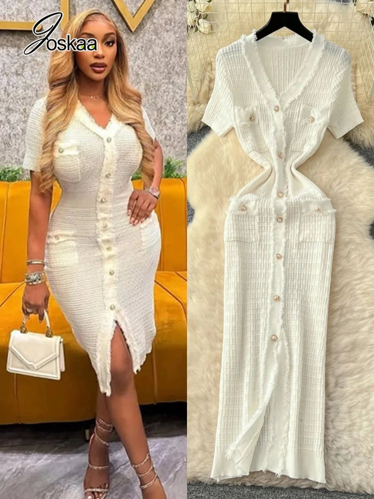 Women's Knit Short Sleeve Ribbed Bodycon Dress – Women's Fashion Wholesale – Front View