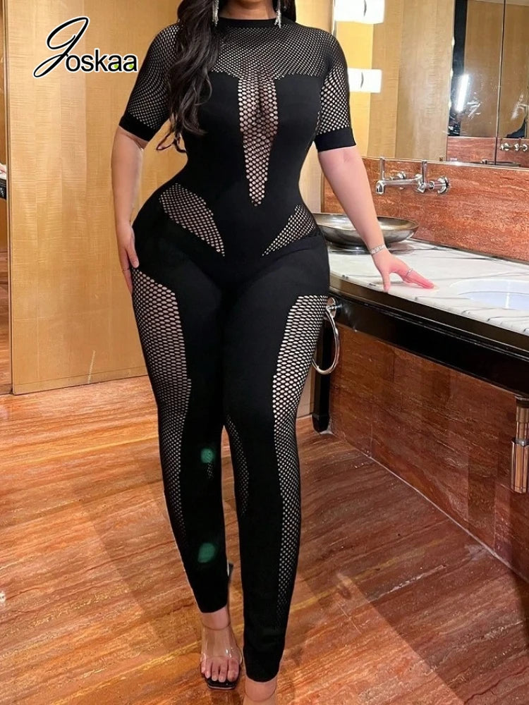 Women's Mesh Cutout Bodycon Jumpsuit Romper – Women's Fashion Wholesale – Front View