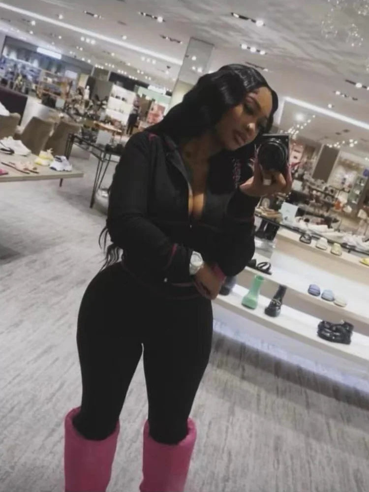 Women's Long Sleeve Flare Hooded Two Piece Set – Women's Fashion Wholesale – Front View