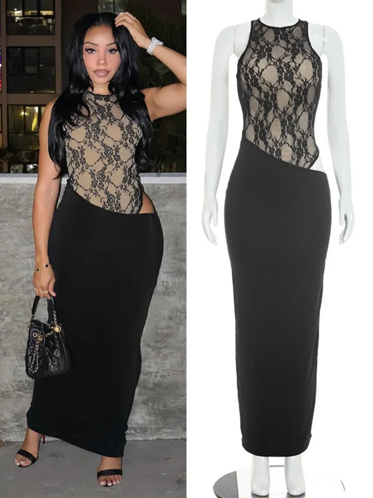 Women's Lace Sleeveless Bodycon Maxi Dress - Additional View 8
