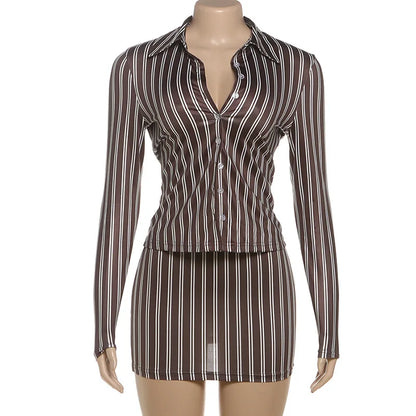 Women's Stripe Long Sleeve Two Piece Set