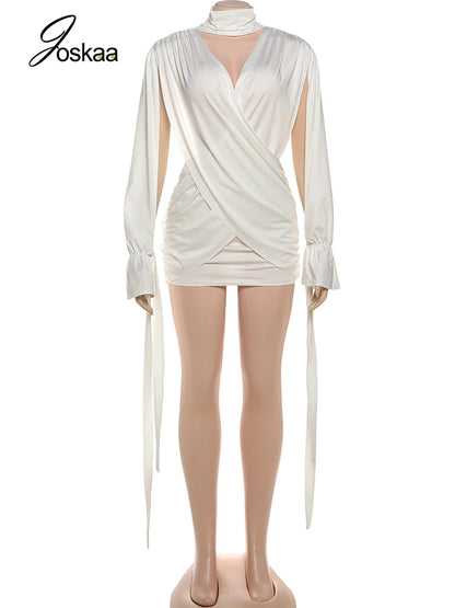Women's Ruched Backless Cutout Mini Dress White – Back View