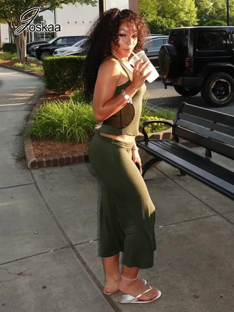 Women's Mesh High Waist Wide Leg Two Piece Set - Side View