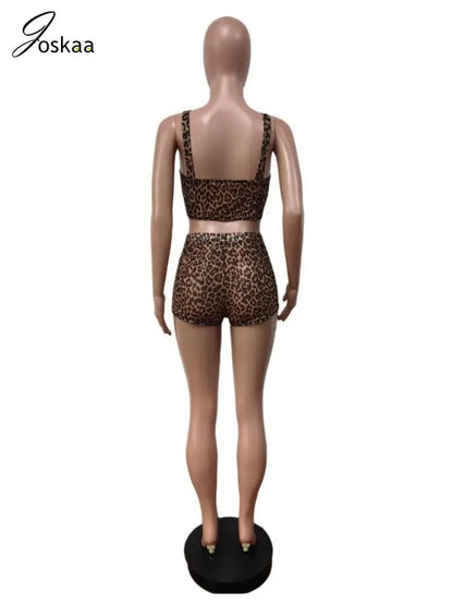Women's Leopard Print Mesh Crop Two Piece Set Dark Brown – Detail View