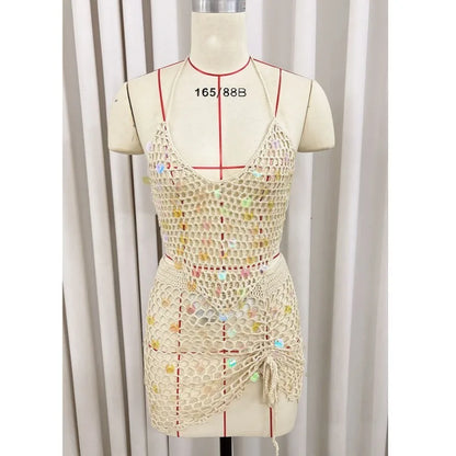 Women's Sequin Knit Backless Halter Bikini Set