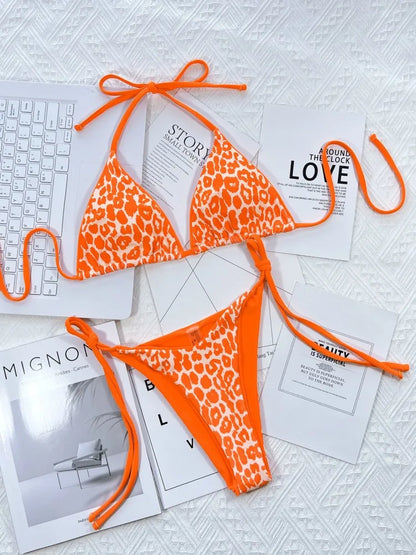 Women's Leopard Print Halter Swimwear Bikini Set