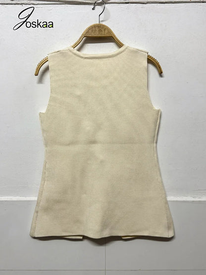 Women's Knit Sleeveless Bodycon Ribbed Jacket Coffee – Detail View