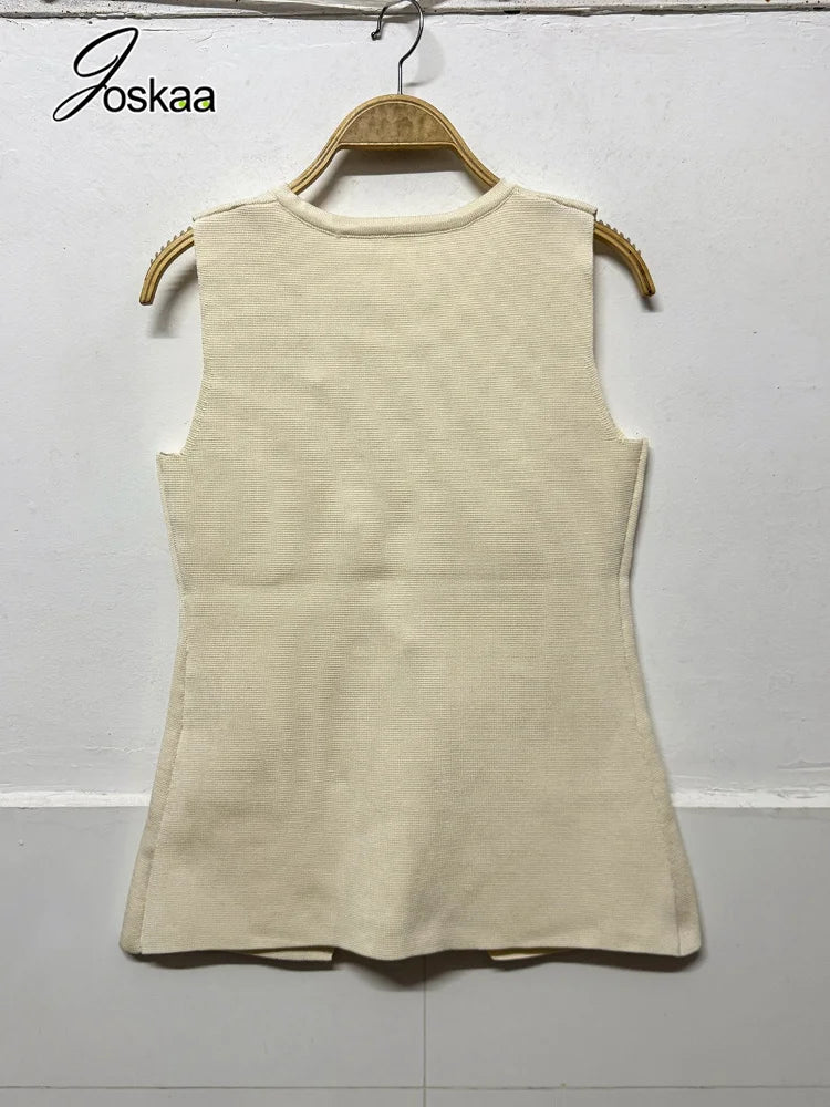 Women's Knit Sleeveless Bodycon Ribbed Jacket Coffee – Detail View