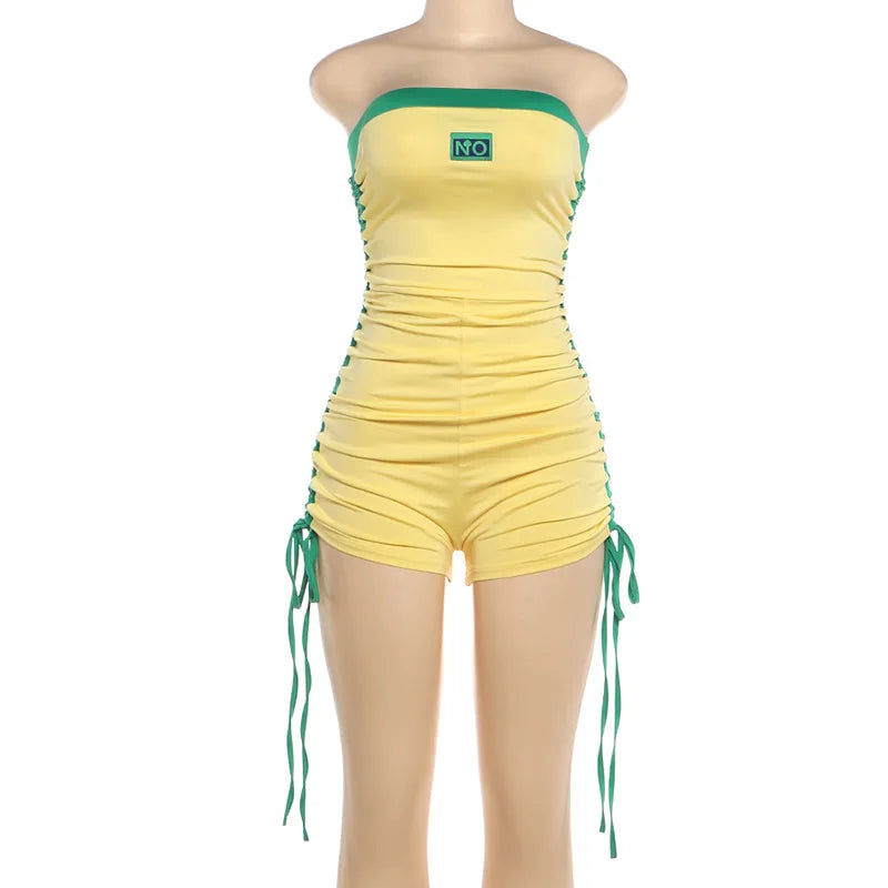Wholesale Women's Ruched Strapless Bodycon Romper
