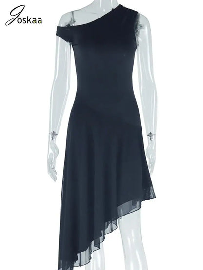 Women's Elegant Solid Skew Bodycon Dress Black – Back View