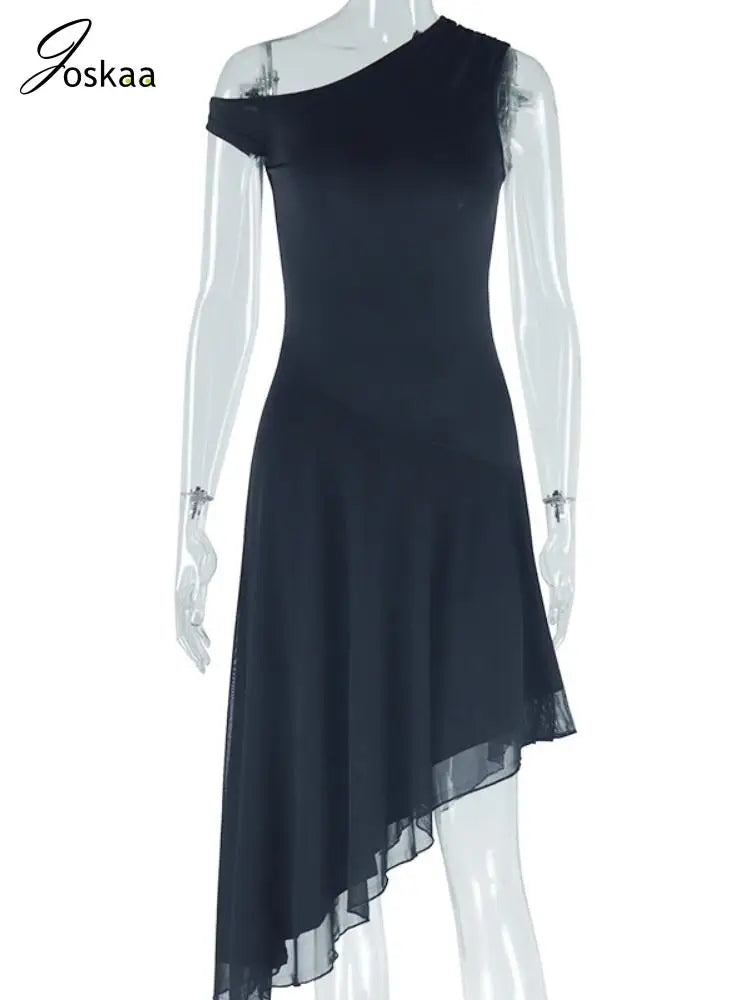 Women's Elegant Solid Skew Bodycon Dress Black – Back View