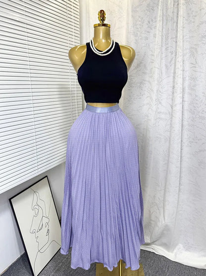 Women's Crop High Waist Pleated Two Piece Set