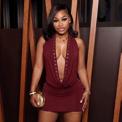 Women's Backless Halter Mini Two Piece Set